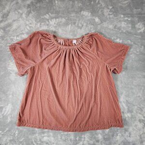 Old Navy Velour Velvet Top XL Pink Rose Short Sleeve Keyhold Fairy Boho Soft